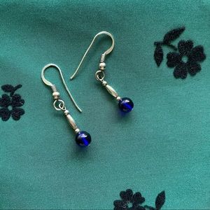 Vintage Silver and Cobalt Blue Drop Earrings